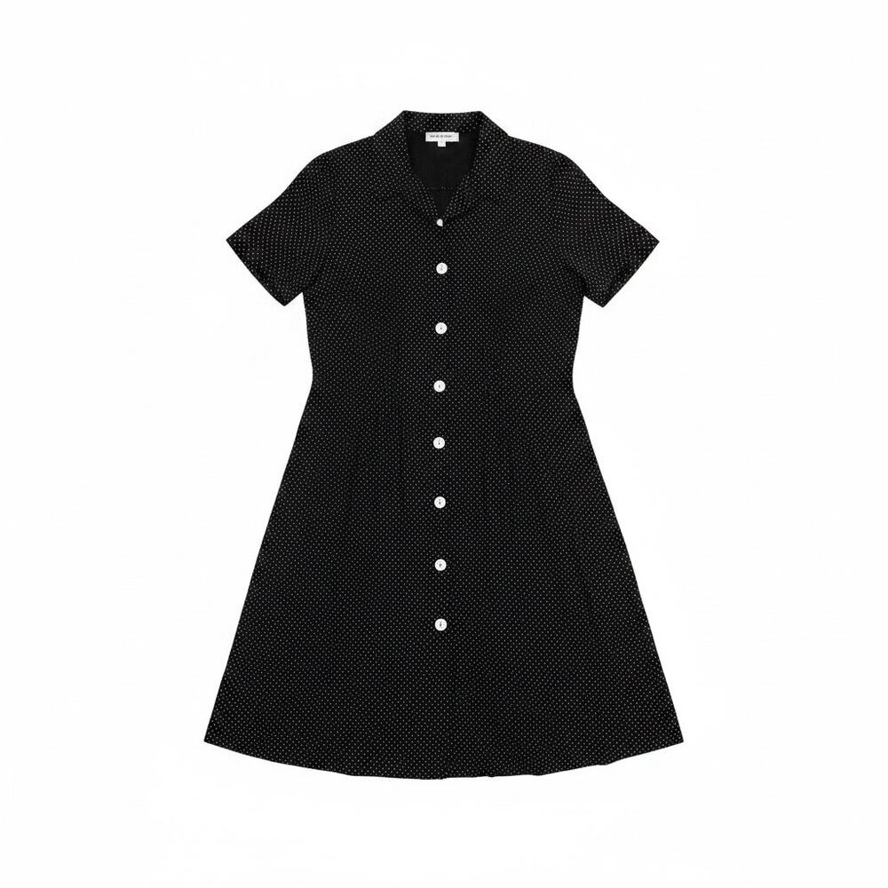 Vintage More Jazz Black White Polka Dot Button Front Midi Dress 22 90s Retro